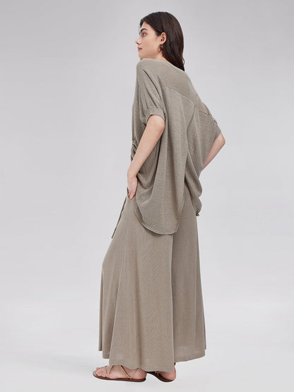 Triko Büzgülü Yarasa Kol Tişört