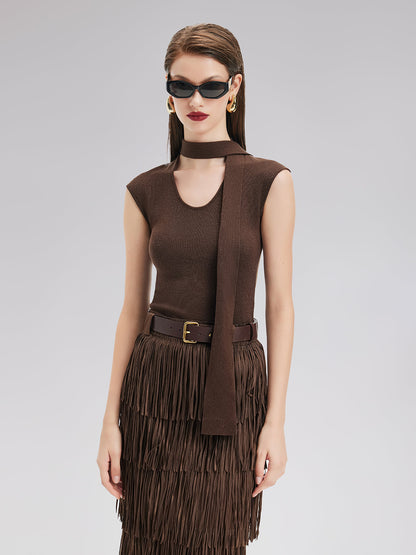 Sanatsal Kurdeleli Triko Bluz