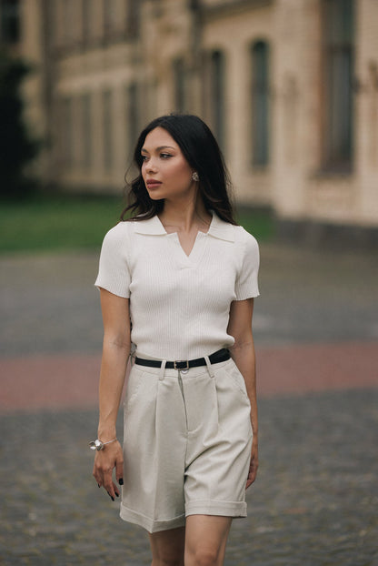 Krem Still Triko Polo Üst