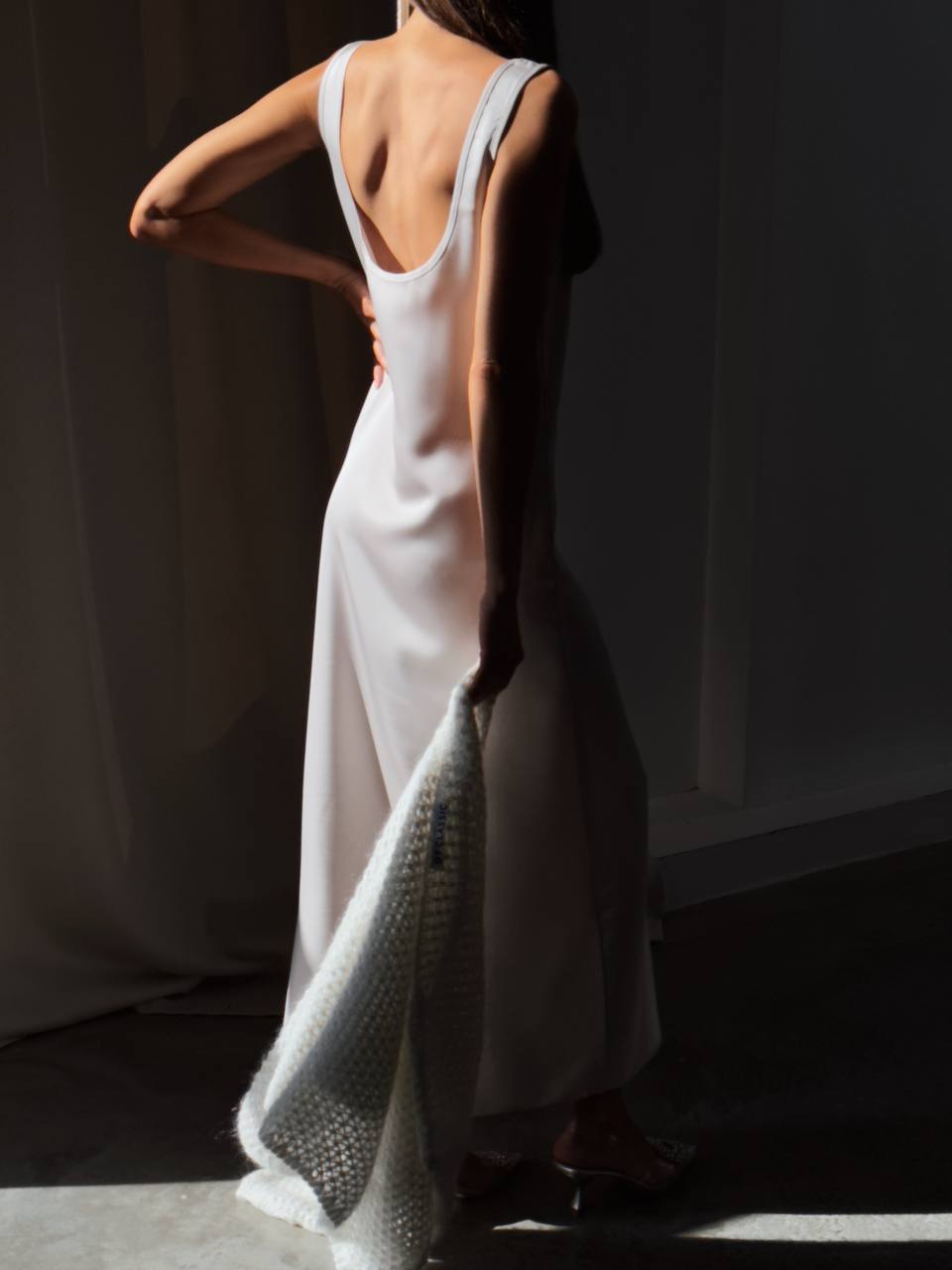 Fildişi Bulut Saten Askılı Elbise