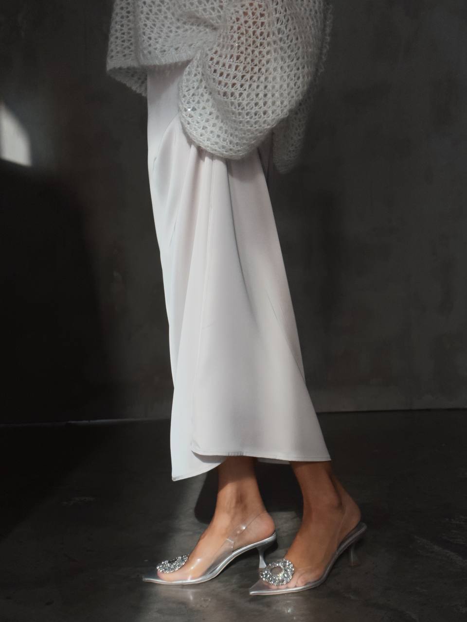 Fildişi Bulut Saten Askılı Elbise