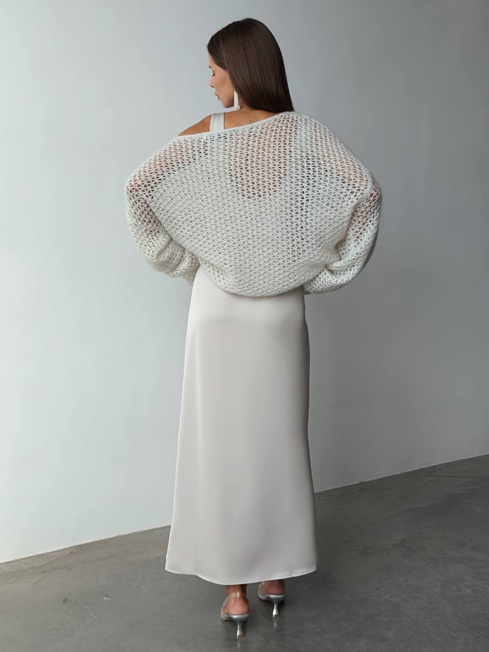 Fildişi Bulut Saten Askılı Elbise