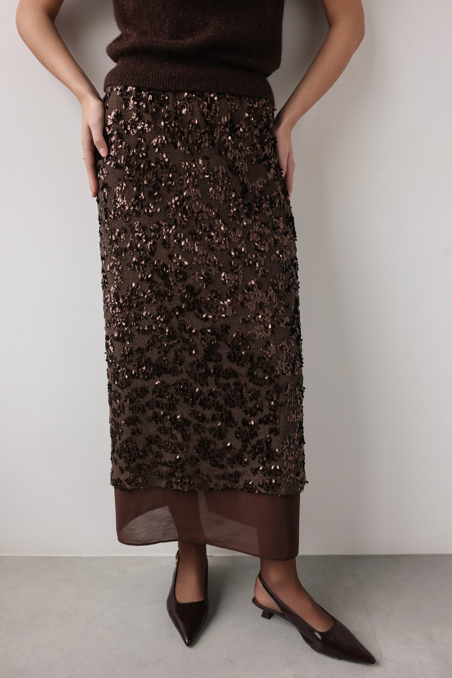 Çikolata Işıltılı Midi Etek