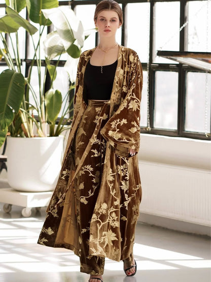 Altın İpek Varaklı Kadife Pantolon (Kemersiz)