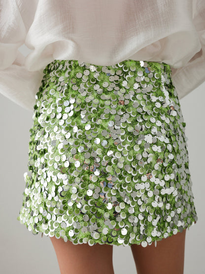Yeşil Payetli Mini Etek