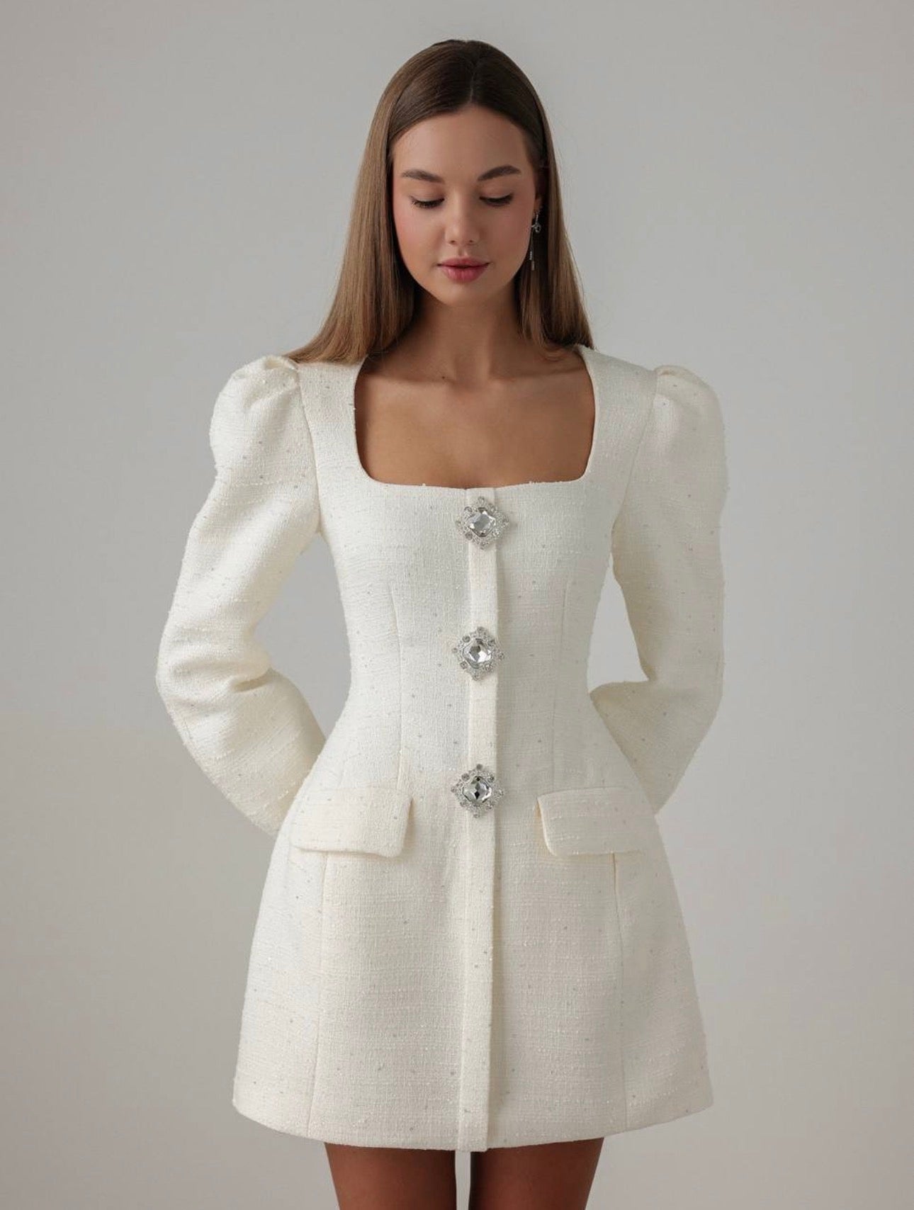 Kristal Düğmeli Tüvit Elbise