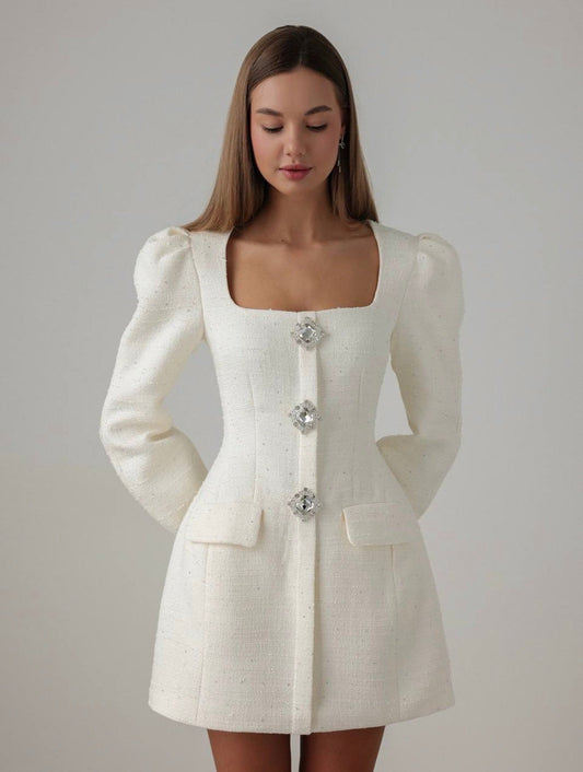 Kristal Düğmeli Tüvit Elbise