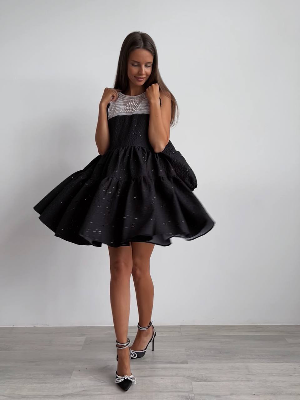 Gece Yarısı İnci Mini Elbise