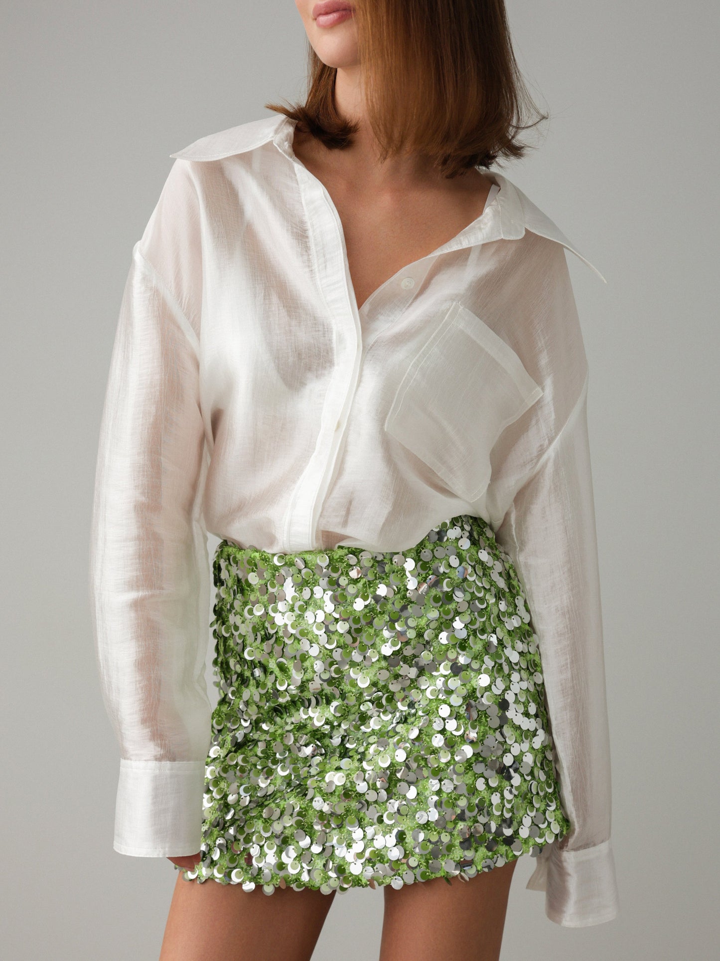 Yeşil Payetli Mini Etek