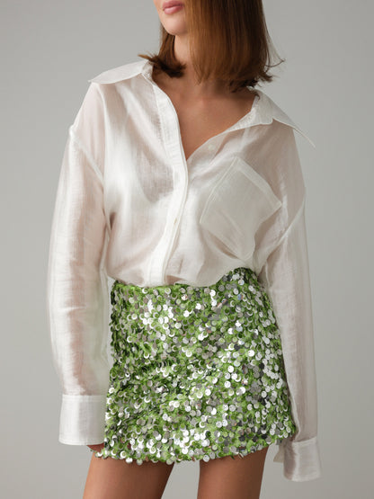 Yeşil Payetli Mini Etek