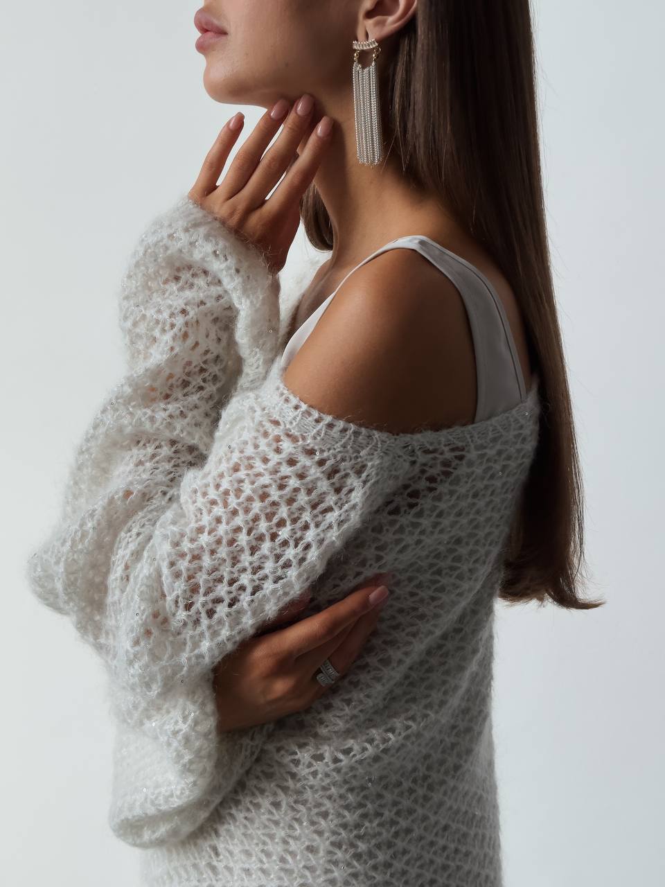 Fildişi Bulut Saten Askılı Elbise