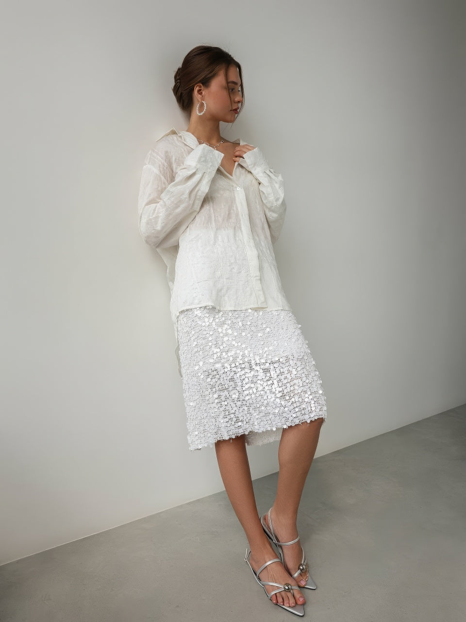 Kar Payetli Midi Etek