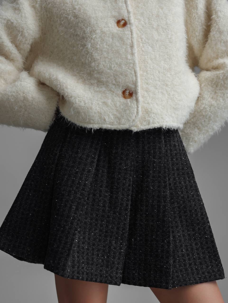 Krem Kısa Kollu Kaşmir Bluz