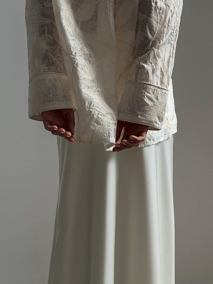 Beyaz Dantel Nakışlı Bluz