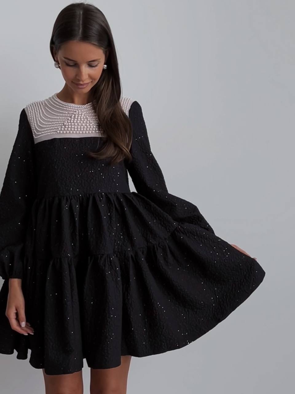 Gece Yarısı İnci Mini Elbise