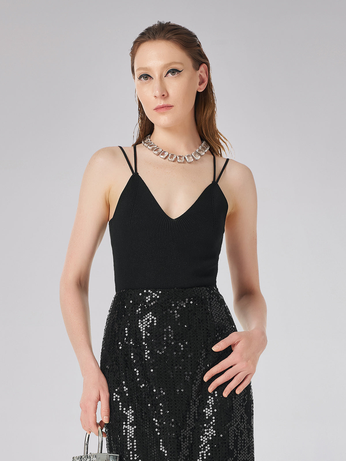 Fitilli Triko Çift Askılı Bluz