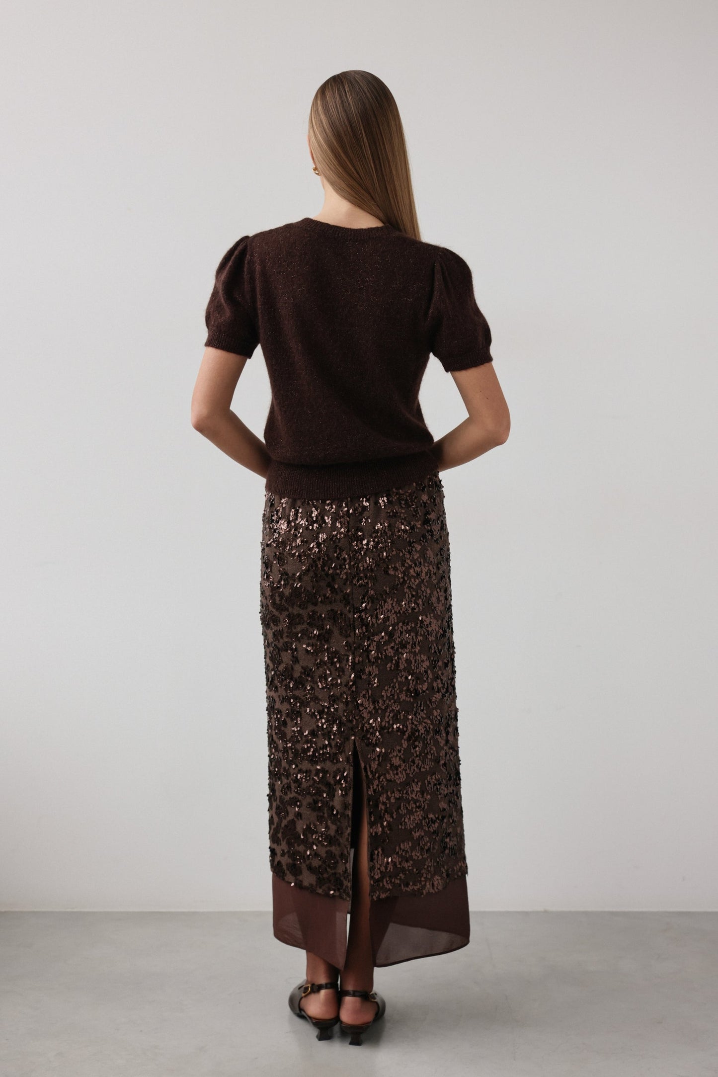 Çikolata Işıltılı Midi Etek