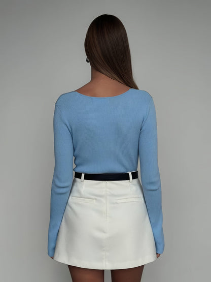 Pileli Fildişi Mini Etek