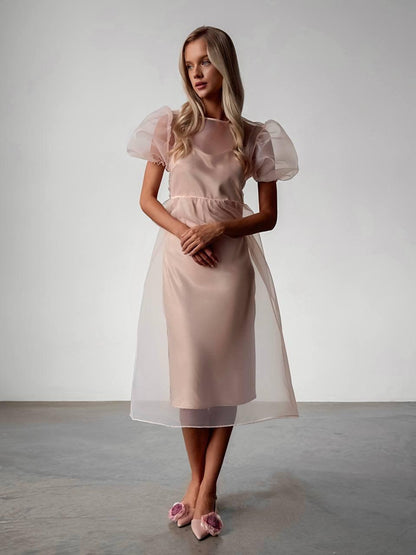 Zarif Tül Detaylı Uzun Elbise