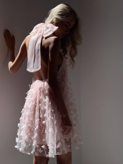 Büyüleyici Pembe Çiçekli Mini Elbise