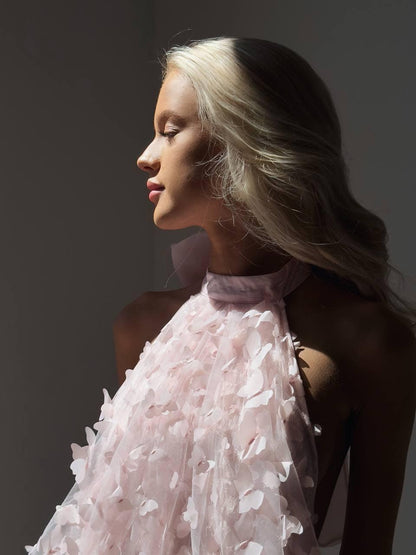 Büyüleyici Pembe Çiçekli Mini Elbise