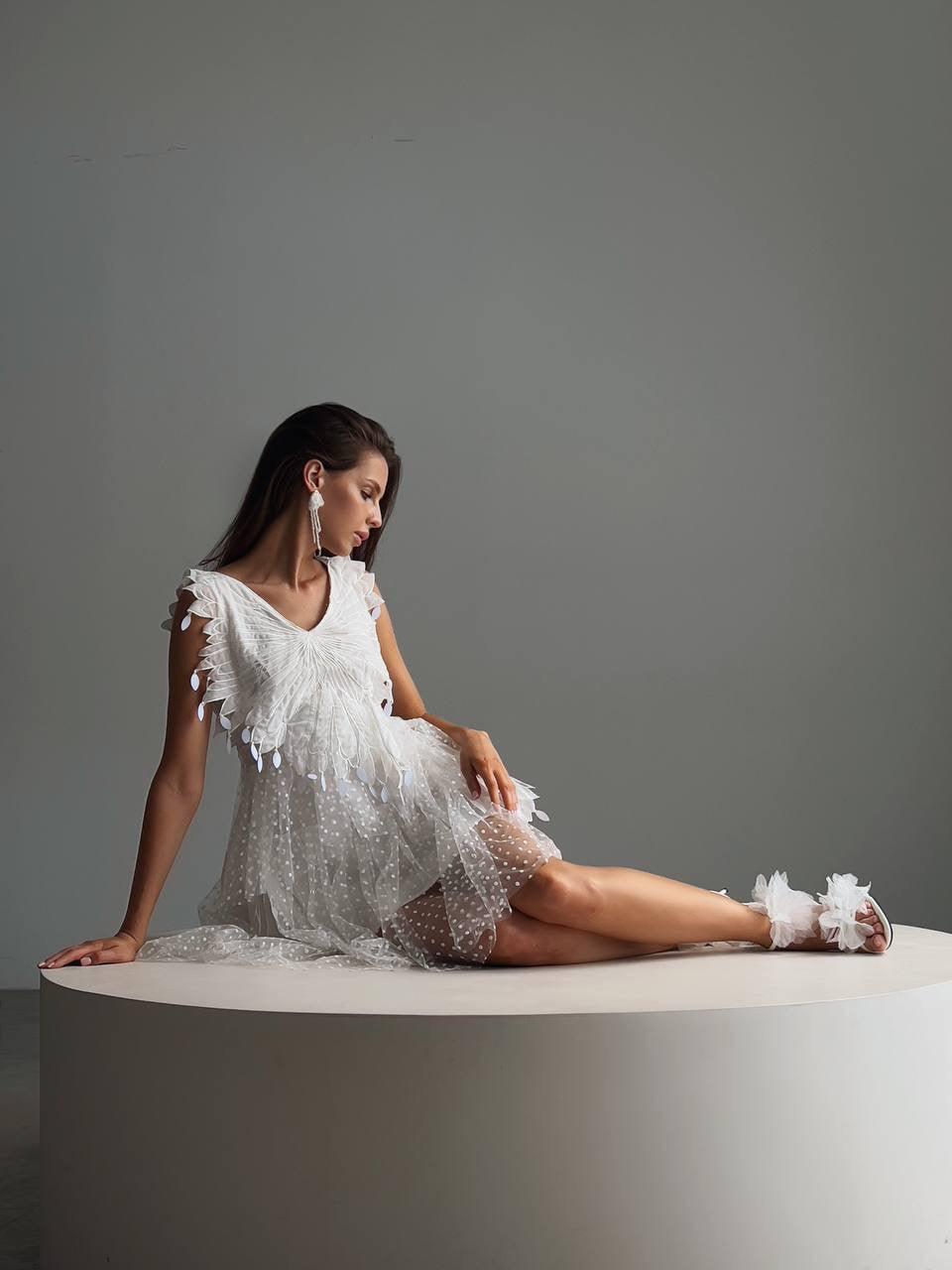 Tüylü Zarif Mini Elbise