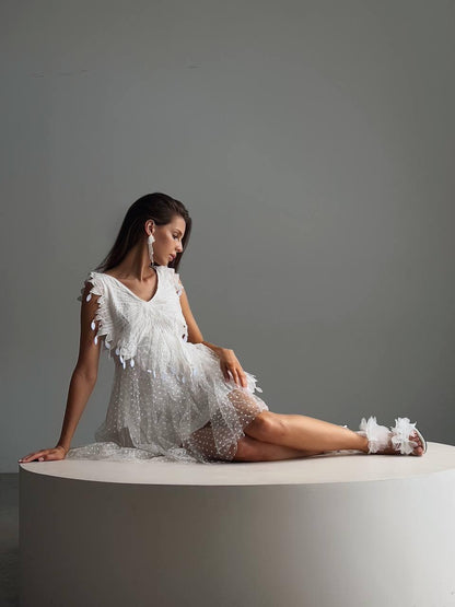 Tüylü Zarif Mini Elbise