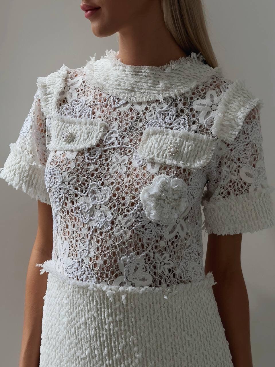 Zarif Beyaz Dantel Mini Elbise