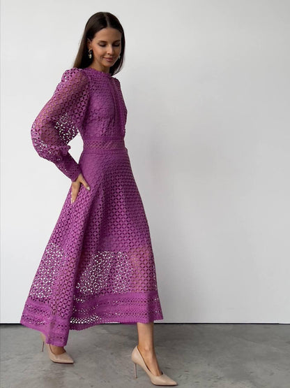 Göz Alıcı Mor Dantel Elbise