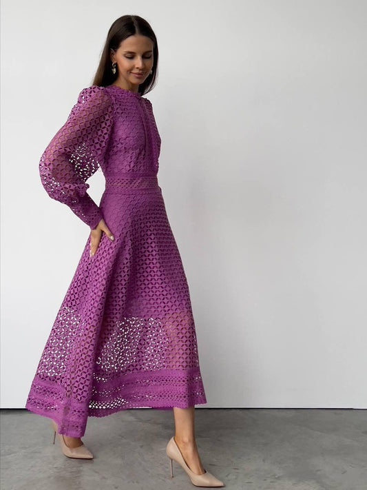 Göz Alıcı Mor Dantel Elbise