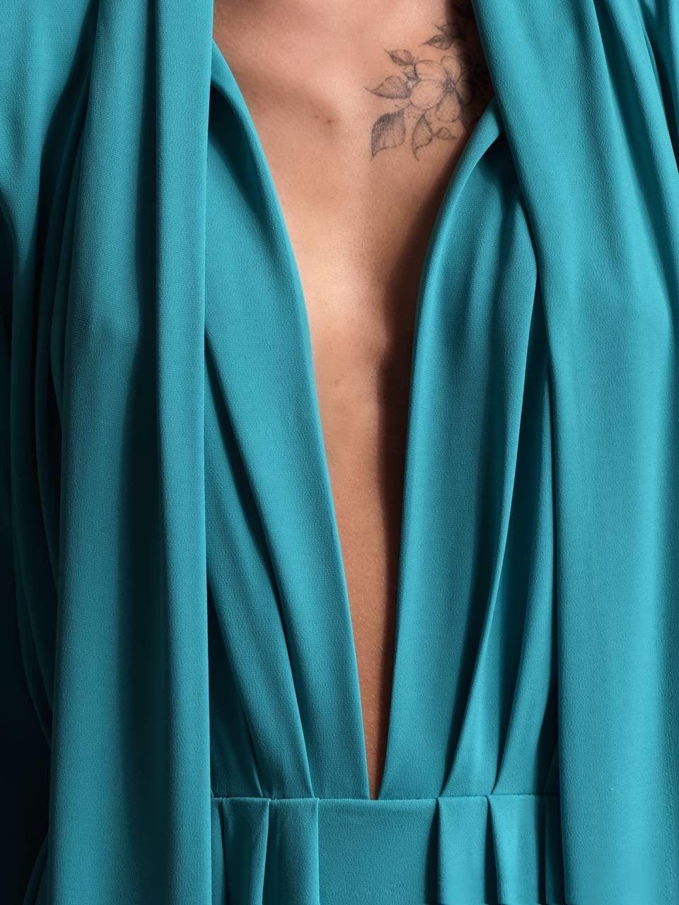 Zarif Turkuaz Maxi Elbise