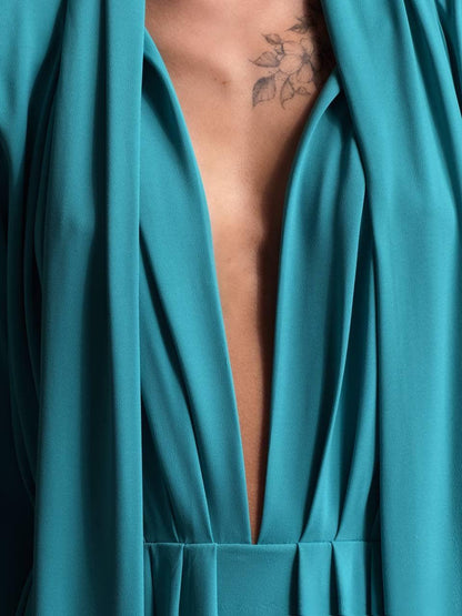 Zarif Turkuaz Maxi Elbise