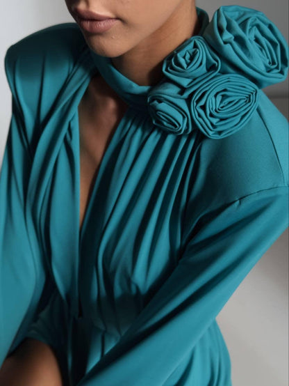 Zarif Turkuaz Maxi Elbise