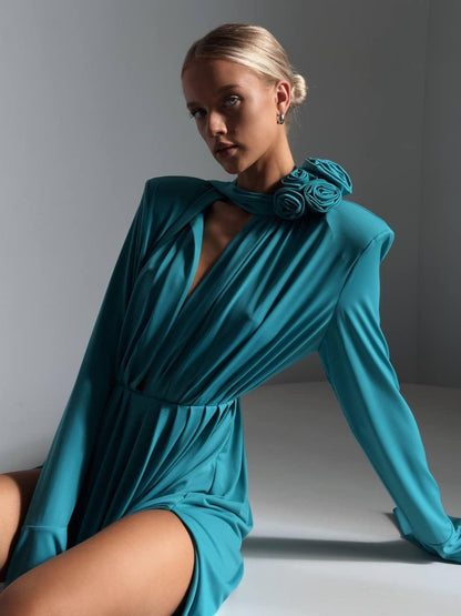 Zarif Turkuaz Maxi Elbise