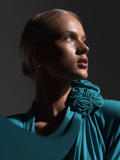 Zarif Turkuaz Maxi Elbise