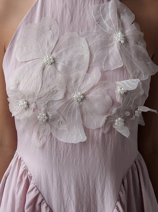 Lila Blossom Halter Elbise