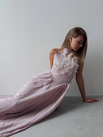 Lila Blossom Halter Elbise