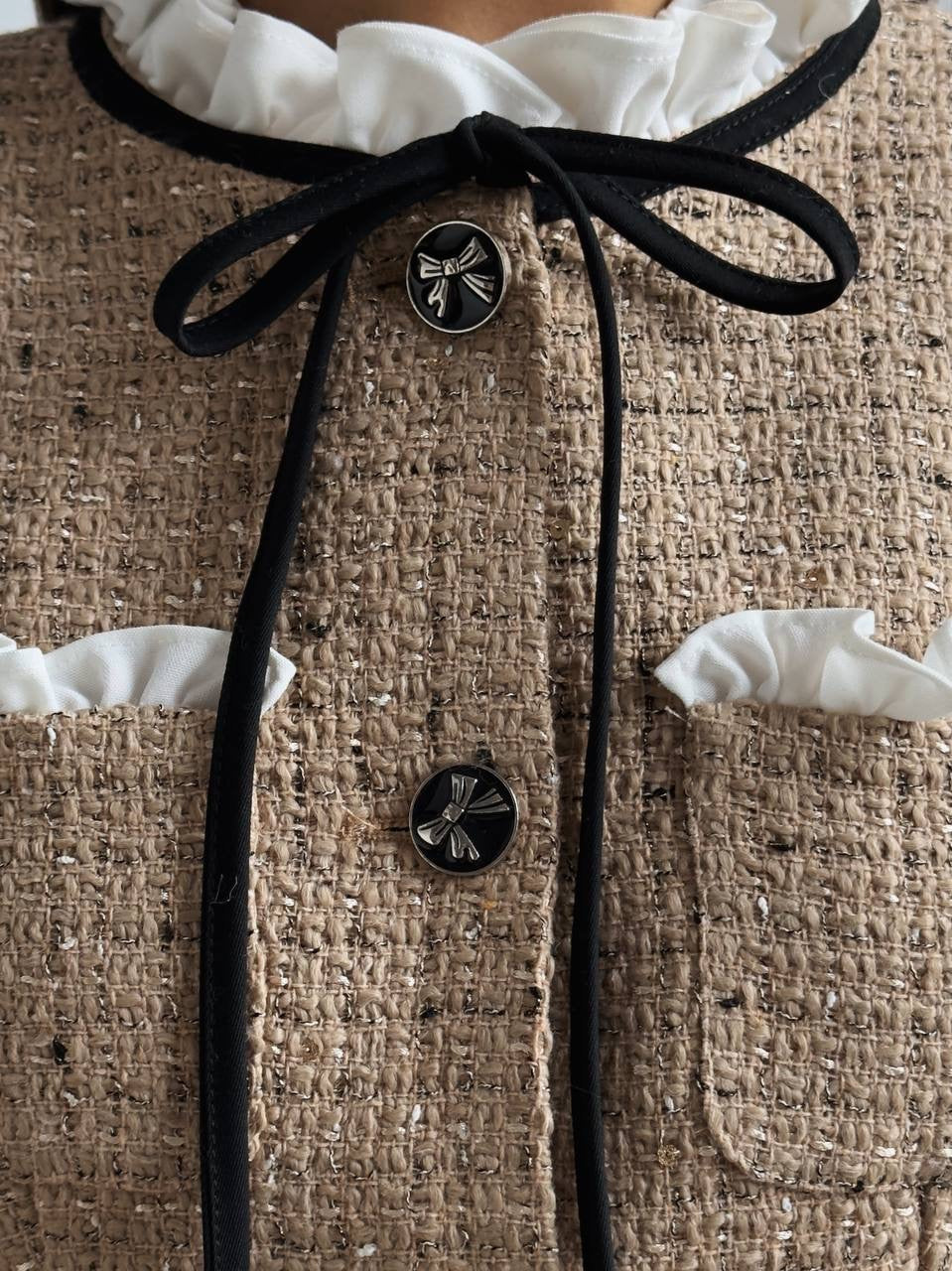 Fırfır Detaylı Düğmeli Tüvit Mini Elbise