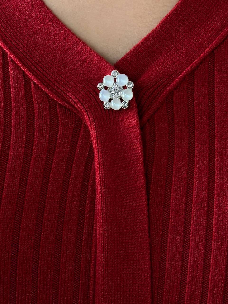 Düğmeli Fitilli Triko Midi Elbise