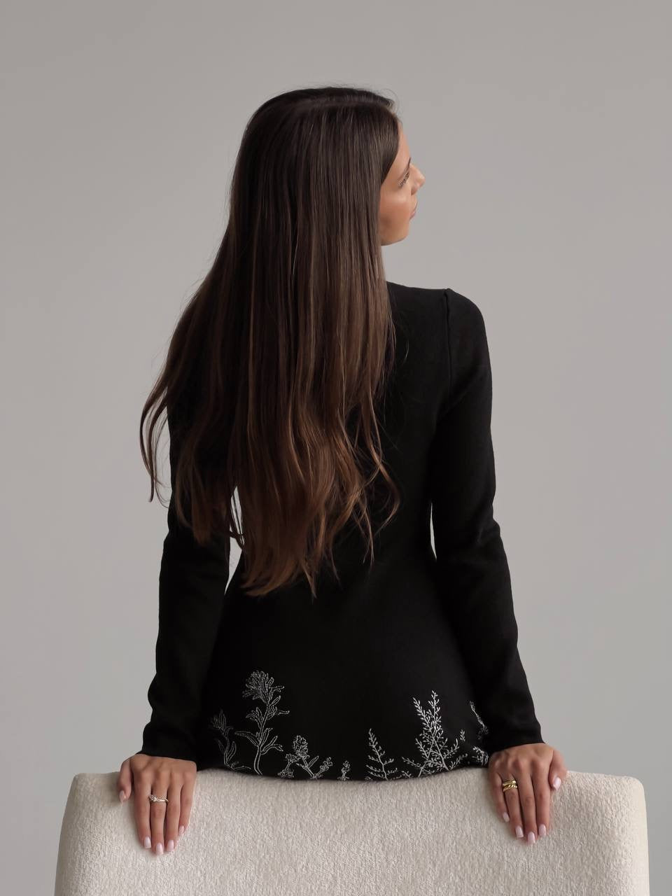 Siyah Nakışlı A Kesim Elbise