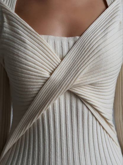 Önü Kruvaze Fitilli Maxi Elbise