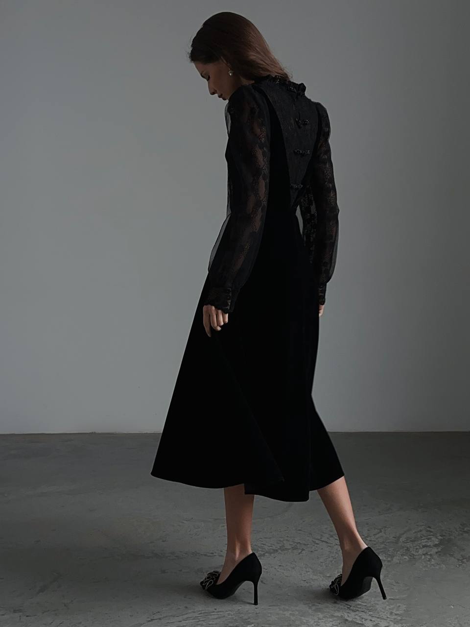 Kadife Dantel İllüzyon Elbise