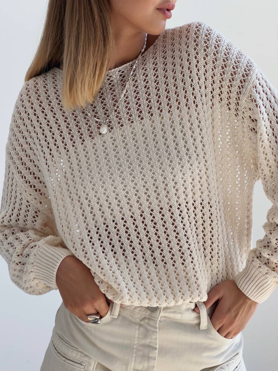 Fildişi Dantel Triko Üst