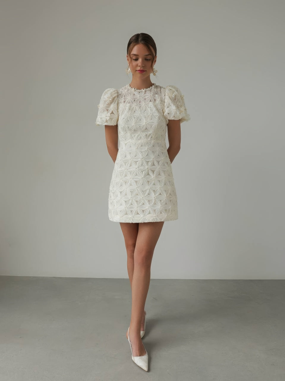 Fleur Dokulu Mini Elbise