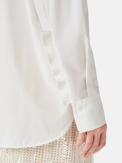 Üç Boyutlu Pileli Çiçekli Pamuklu Gömlek