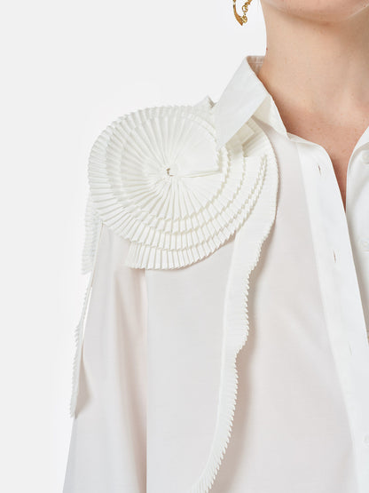 Üç Boyutlu Pileli Çiçekli Pamuklu Gömlek