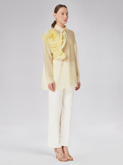 Şeffaf Üç Boyutlu Çiçekli Gömlek