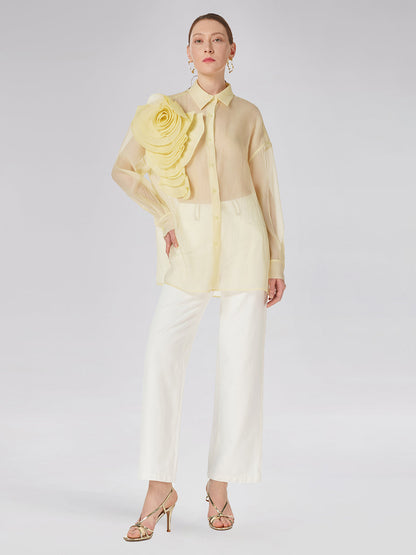 Şeffaf Üç Boyutlu Çiçekli Gömlek