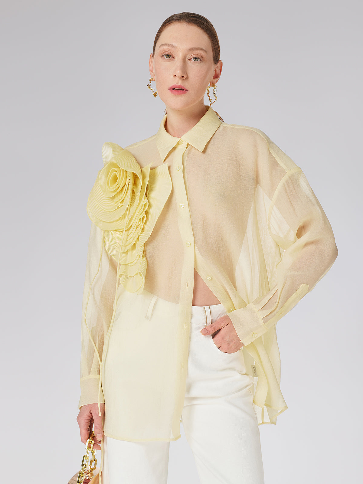 Şeffaf Üç Boyutlu Çiçekli Gömlek