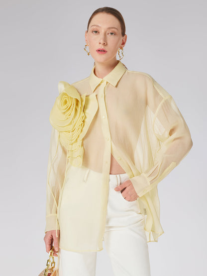 Şeffaf Üç Boyutlu Çiçekli Gömlek